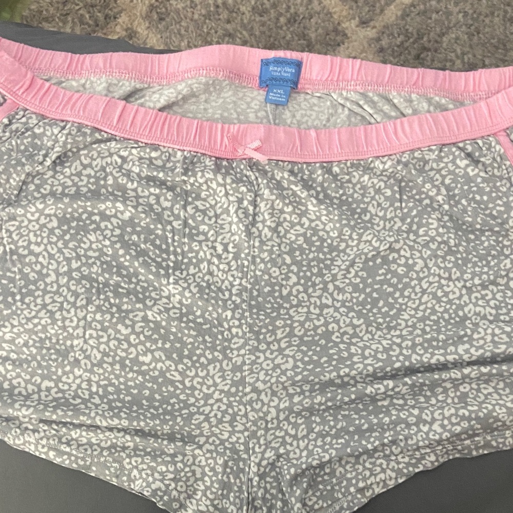 Vera Wang Simply Vera  Pink and Gray Leopard Print Sleep Shorts with pockets
